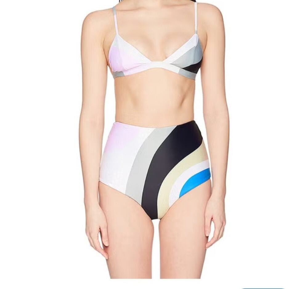 Mara Hoffman Lydia Multicolor Striped High Waist Bikini Swimsuit Bottoms Size L